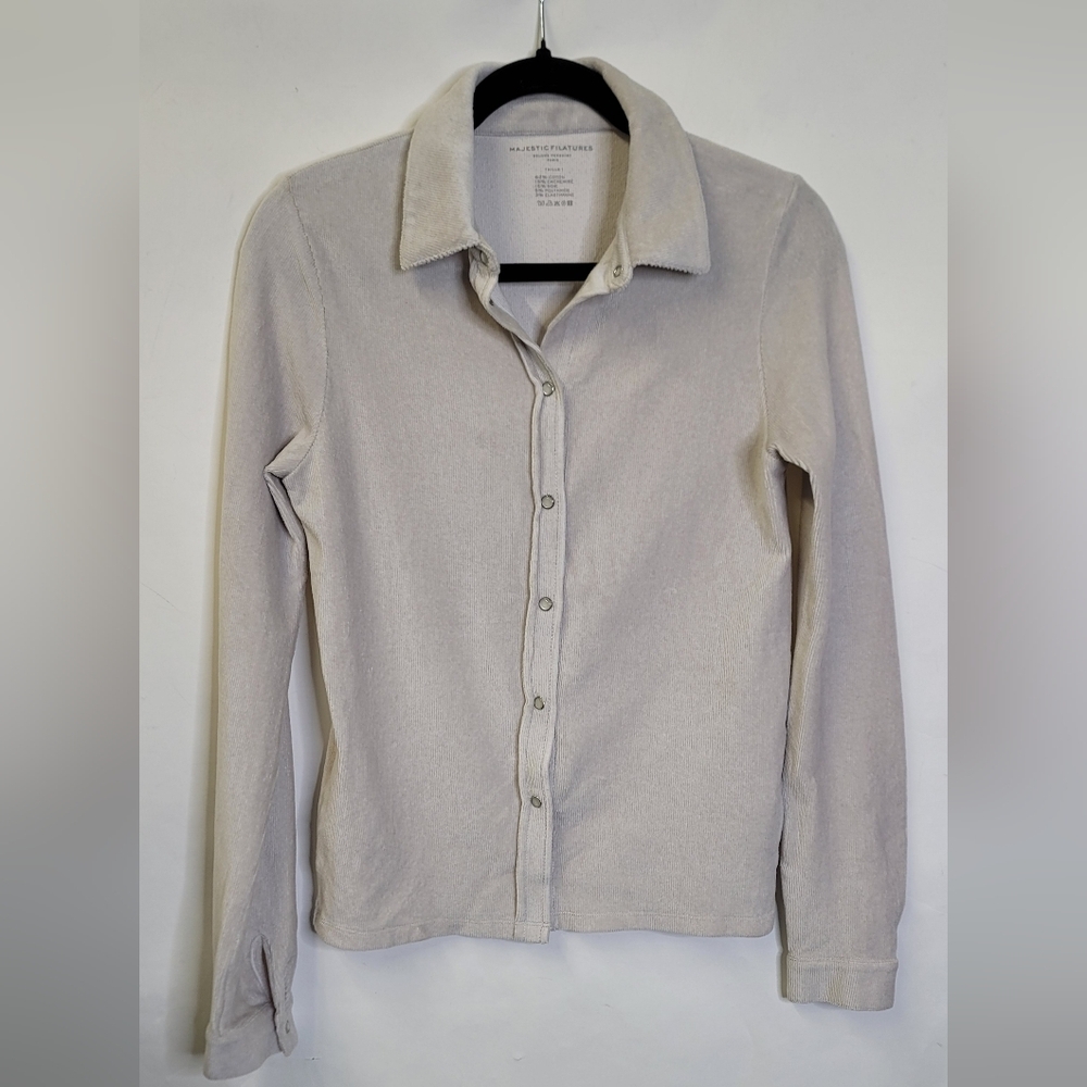 Majestic Filatures Paris Cashmere/Silk Blend Button Down Ribbed Long Sleeve Top
